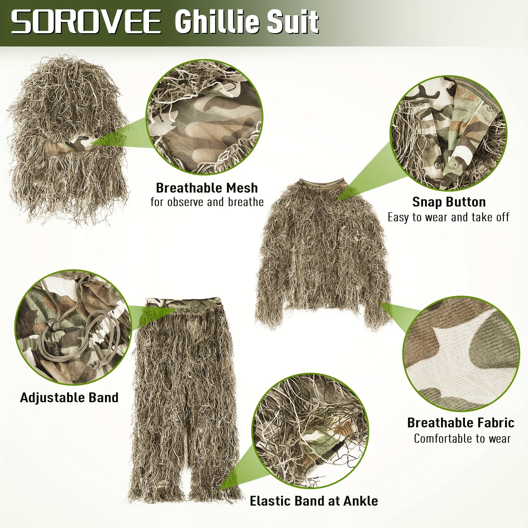 6 In 1 Ghillie Suit Pale Brown 3D Camouflage - L&Q ARMY