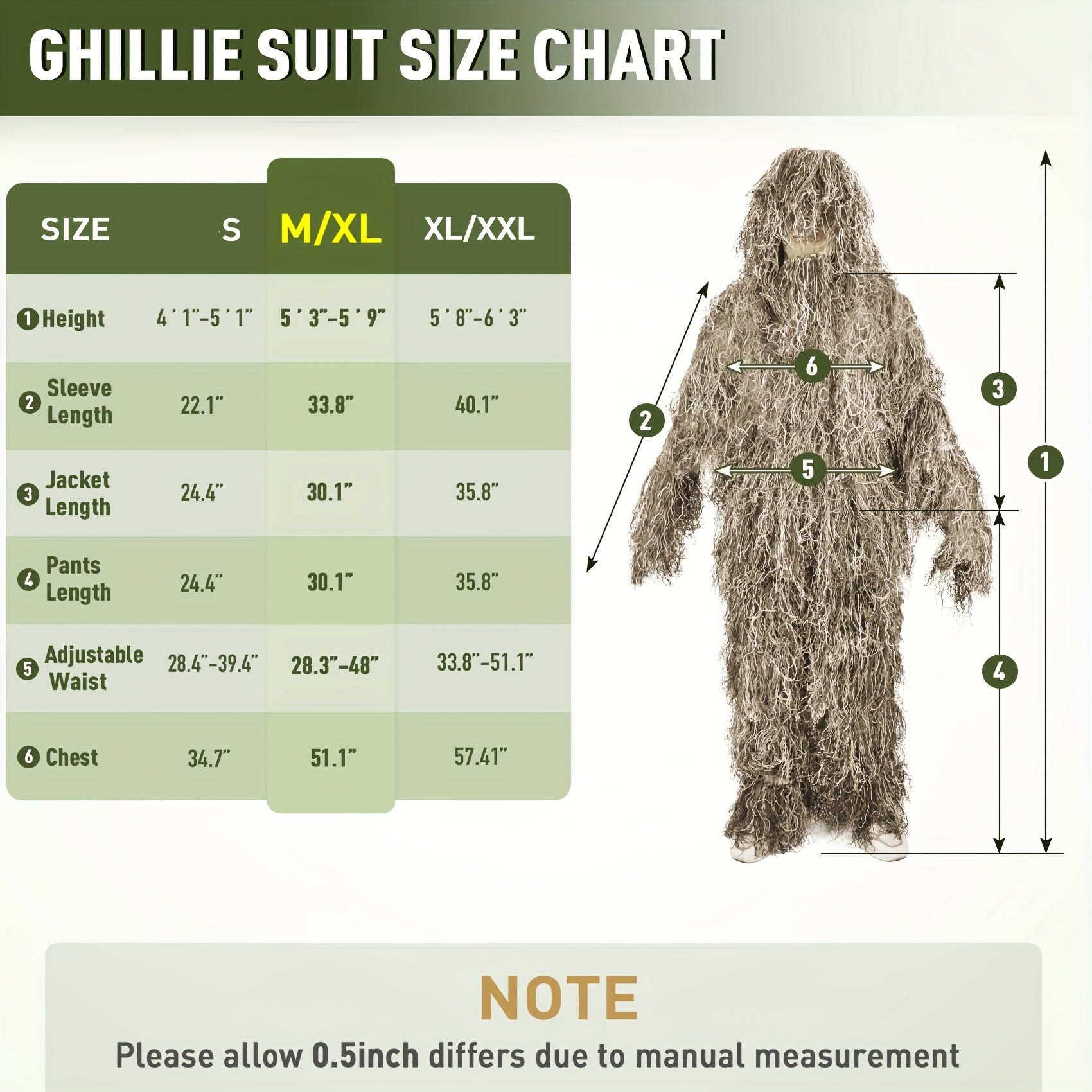 6 In 1 Ghillie Suit Pale Brown 3D Camouflage - L&Q ARMY