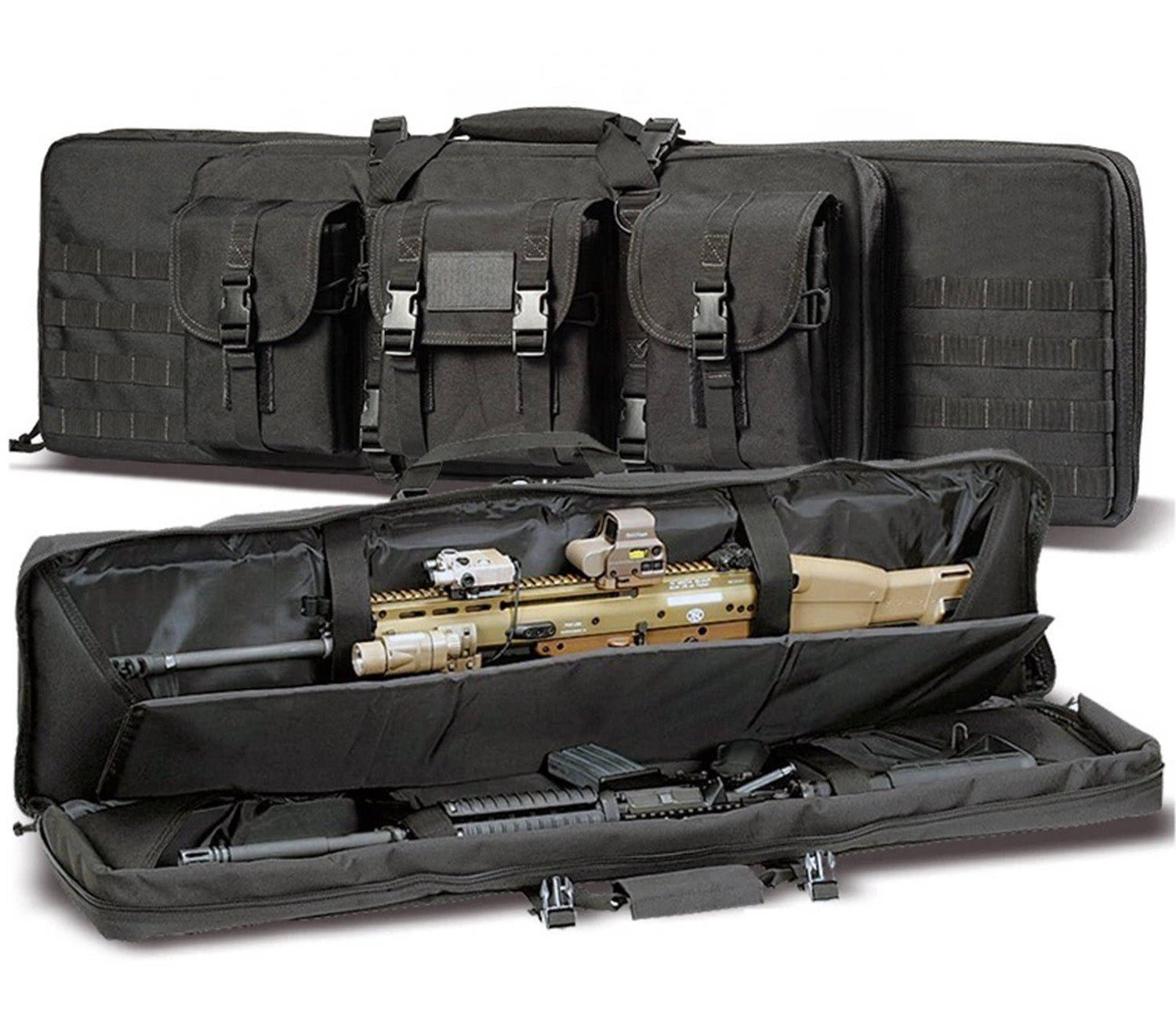 Tactical Double Rifle Case Gun Bag Pistol Transportation Case w/Backpack
