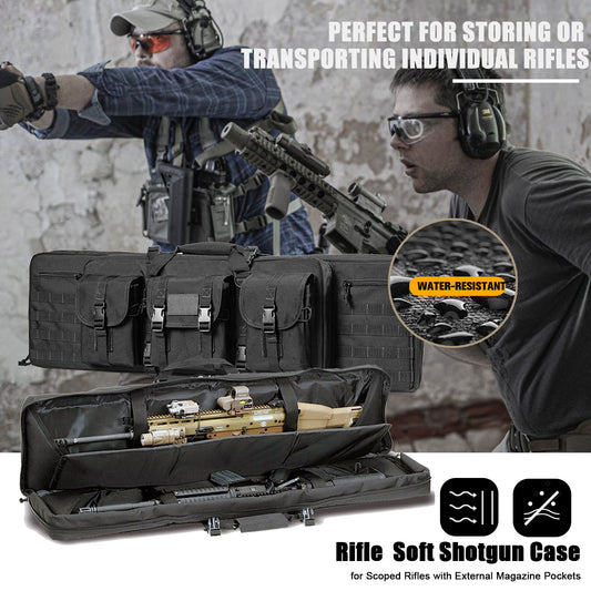 Tactical Double Rifle Case Gun Bag Pistol Transportation Case w/Backpack