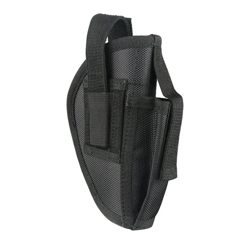 Right-Handed Tactical Pistol Holster (Spare Mag Pocket & Belt Clip)