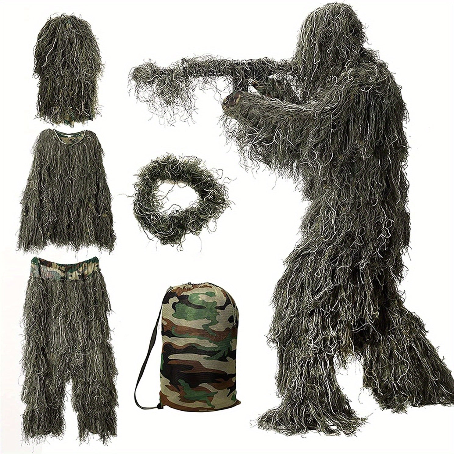 5-in-1 Camouflage Suit Lightweight Outdoor Camouflage Ghillie Suit