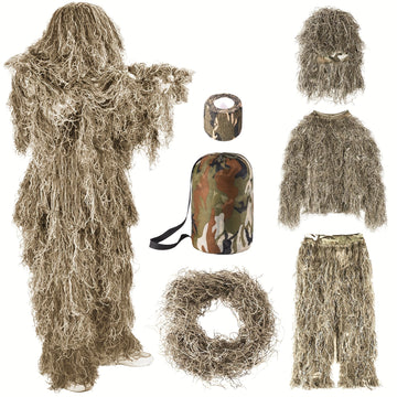 6 In 1 Ghillie Suit Pale Brown 3D Camouflage