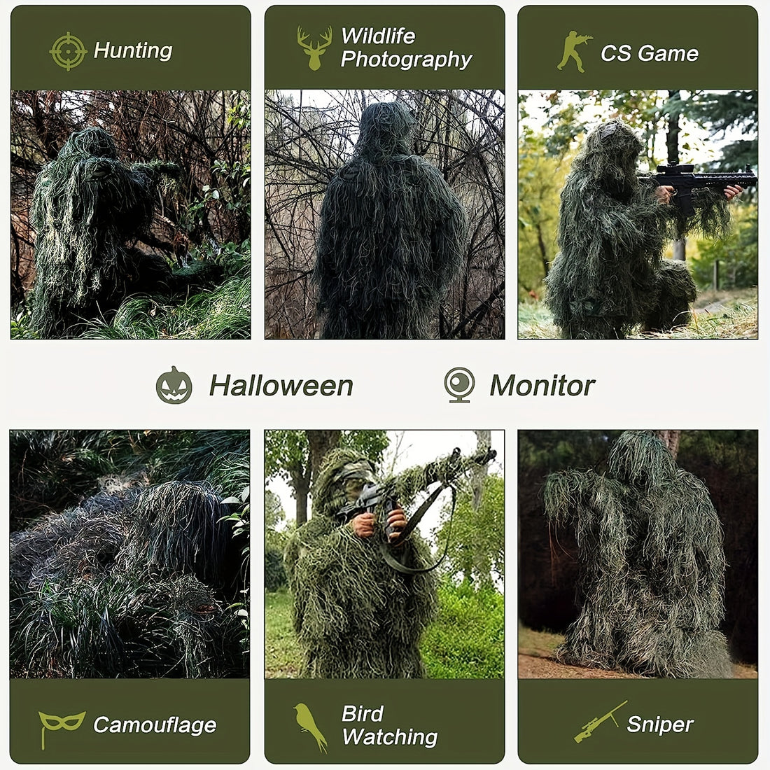 5-in-1 Camouflage Suit Lightweight Outdoor Camouflage Ghillie Suit