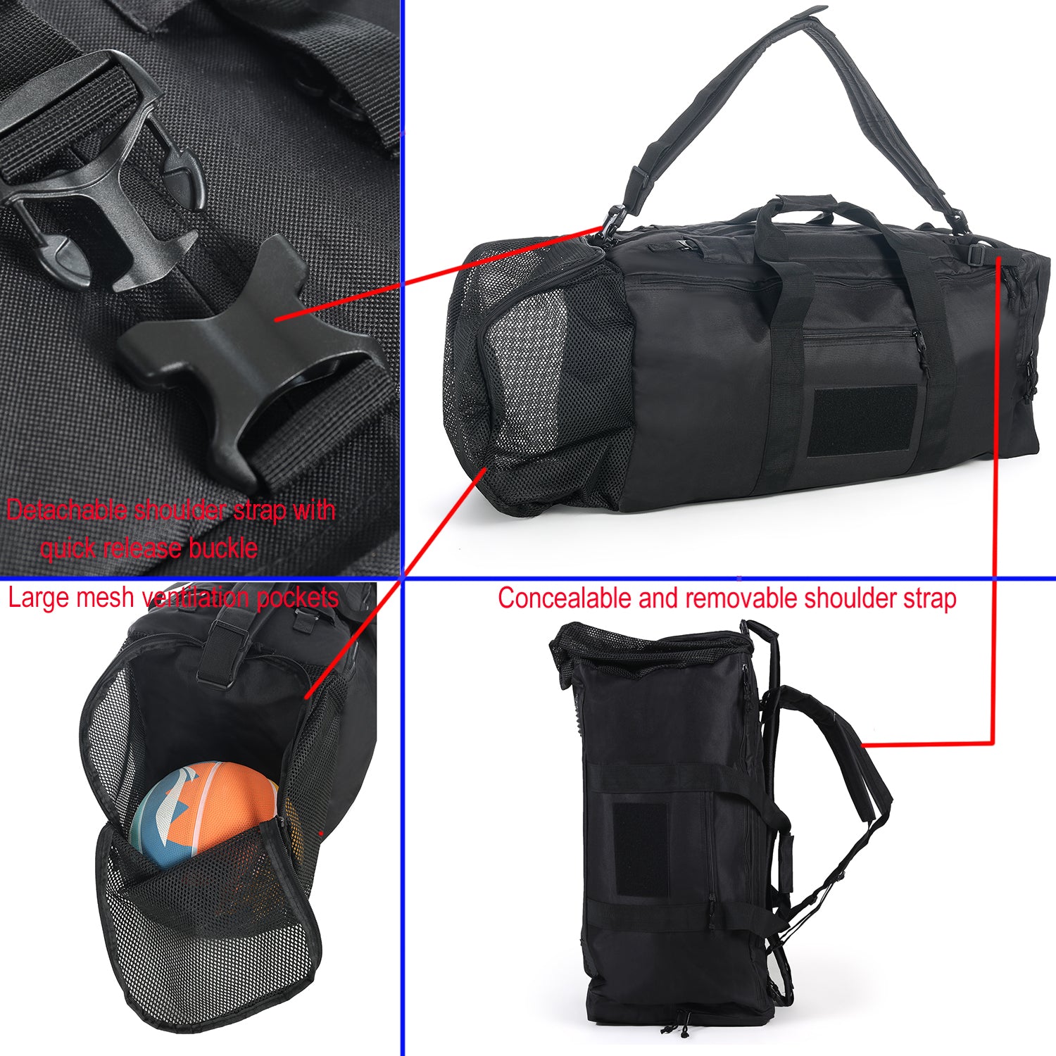 Large Duffel Bag Duffel Backpack Sports Gym Bag with Shoe Compartment Large Mesh Ventilation Pocket Adjustable Straps Durable and Water Resistant