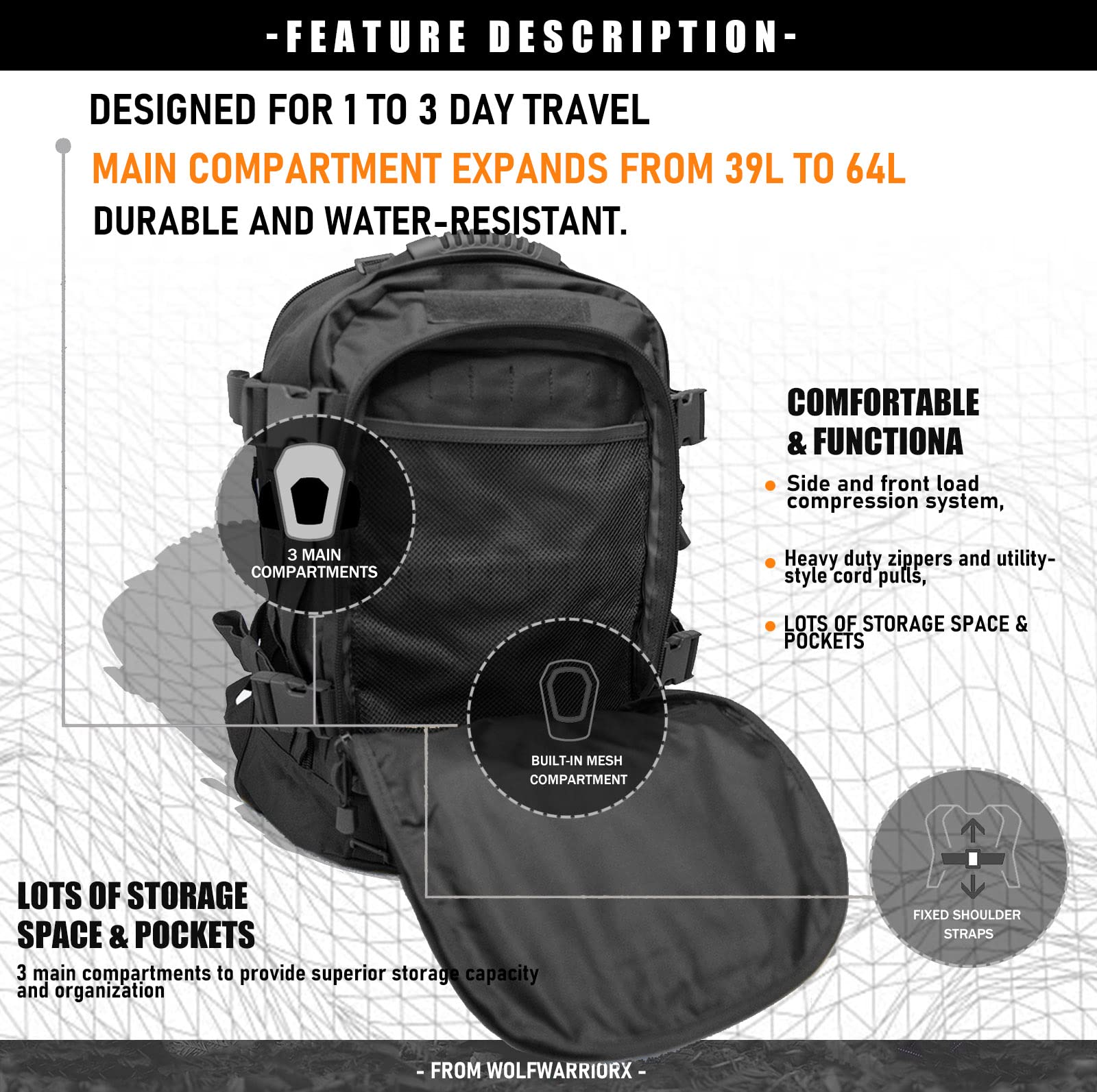 army travel backpack Expandable Large MOLLE Tactical Outdoor Backpack