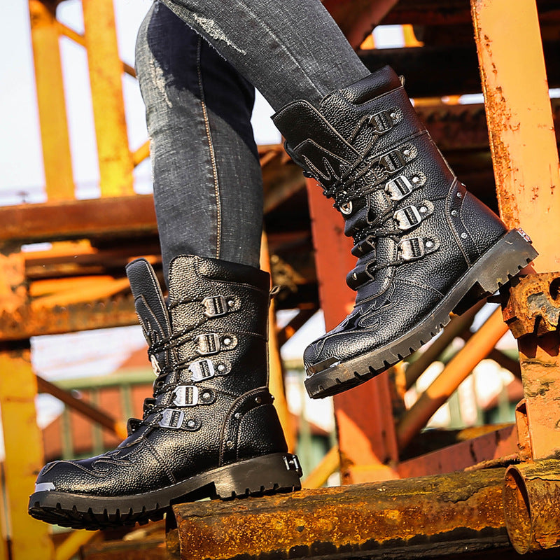 Men's plus size military mid-boots